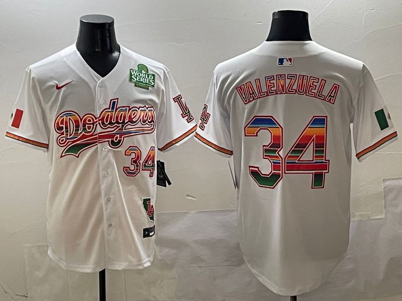 Men Los Angeles Dodgers 34 Valenzuela White Game Nike 2025 MLB Jersey style 4254